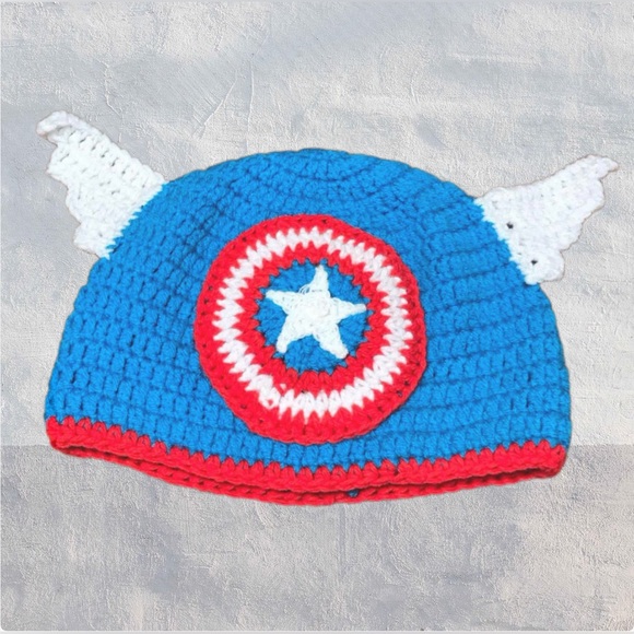 Shield Up: Handmade Captain America Crochet Beanie by GrandmaMia - Picture 2 of 4